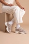 Women's Suede Textured Mesh Detailed Multi-Piece Thick Sole Lace-Up Casual Sneaker Terita Beige Suede - 2