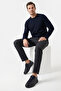 Men's Navy Blue Lace-Up Rubber Sole Genuine Leather Sneakers - 3