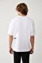 Men's White 100% Cotton Crew Neck Printed Oversize Fit T-Shirt A41Y1038 - 4