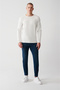 Men's Ecru Crew Neck Printed Rayon Knitwear Sweater A32Y5033 - 5