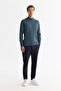 Men's Petrol Blue Half Turtleneck Jacquard Wool Blend Knitwear Regular Fit Sweater A42Y5021 - 5