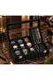 Watch and Prayer Beads Box with 9+ Prayer Beads Compartments, Alcantara Black - 4