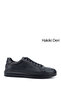 Men's Navy Blue Lace-Up Rubber Sole Genuine Leather Sneakers