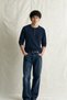 Shale - Navy Blue - Crew Neck Long Sleeve - 100% Cotton - Collar Buttoned Men's Tshirt - 4