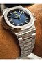 Luxury Automatic Men's Wristwatch Steel Band Navy Blue Striped Dial with Calendar - 5