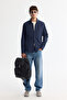 Men's Navy Blue Buttoned Collar Easy-Iron Striped Slim Fit Shirt A42Y2098 - 6