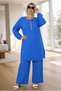 Slit Stone Printed Long Tunic with Elastic Waist Pants Plus Size Double Set - 4