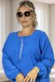 Slit Stone Printed Long Tunic with Elastic Waist Pants Plus Size Double Set - 3