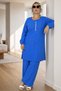 Slit Stone Printed Long Tunic with Elastic Waist Pants Plus Size Double Set - 7