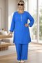 Slit Stone Printed Long Tunic with Elastic Waist Pants Plus Size Double Set