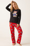 Women Red Teddy Bear Printed Knitted Pajama Suit 7970 - 2