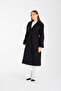 Black Regular Double-Breasted Cashmere Coat with Epaulet Detail