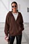 Women's Brown Hooded Full Zip Cardigan Jacket