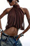 Chiffon Fabric Halter Neck Backless Brown Blouse - 5