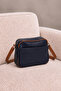 Women's Multi-Compartment Navy Blue-Tan Frame Detailed Shoulder and Crossbody Strap Faux Leather Bag - 2