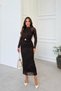 Women's Brown Flock Print Tie-Detail Long Sleeve Maxi Dress with Glitter Detail - 6