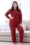 Red Plaid Patterned Thermal Fabric Ultra Soft Soft Large Size Oversized Knitted Pajama Set - 2