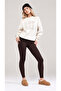 Women's Brown Fleece-Lined High-Waisted Slimming Stretchy Plain Ribbed Winter Leggings