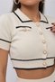 Women's Double Knitwear Set, Short Sleeve, Stylish Gold Buttoned, Black Ribbed, Pocket Look, Elastic Waist Shirt - 4