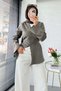Premium V-Neck Front Button Tie-Back Blouse - Khaki - 2