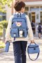 3-Piece Denim Blue School Bag Set - Backpack with Teddy Bear Figure + Lunch Box + Pencil Case - 2