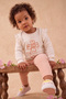 Baby Girl Floral Embroidered Shoulder Ruffle Ribbed Double Set - 2