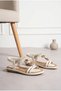 Evol White Heart and Butterfly Detailed Bead Embroidered Comfortable Elastic Women's Sandals - 3