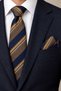 Yellow - Navy Blue Stripe Pattern Classic Tie with Handkerchief Kk13145