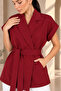 Women's Burgundy Off-Shoulder Oversize Belted Vest - 6