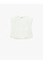 Cotton Crew Neck T-Shirt with Pleated Detail and Sleeveless Padding - 5