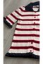 Cream-Navy Blue-Red Striped Ruffled Short Sleeve Cardigan - 5
