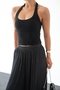 Black Halter Neck Ribbed Backless Blouse - 3