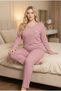 Women's Plus Size Dusty Rose Floral Embroidered Buttoned Interlock Pajama Set
