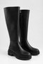 Women's Daisy Thick Sole Below Knee Zipper Comfortable Black Leather Boots - 2