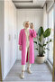 Women's Pink Standard Size Embroidered Pearl Stone Buttoned Knitwear Long Cardigan 120 cm - 2
