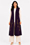 Women's Middle-Aged Patterned Comfortable Fit Flounced Combed Cotton Mother Long Vest 4320 - 3