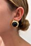 Women's Steel Gold Trin Black Earrings - 2