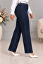 Women's Plus Size High Waist Regular Fit Lycra Pants C626-Navy Blue - 7