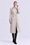 Long Double-Breasted Belted Buttoned Trench Coat Dark Beige - 2