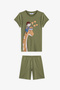Boy's Khaki Dinosaur the Field Short Sleeve 2-Piece Pajama Set - 4