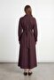 Women's Shirt Collar Belted Long Dress – 20745Elb - Damson - 4