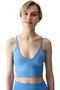 Blue Seamless Sports Bra with Stitch-Free Removable Pads and Strap Detail