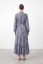 Women's Exotic Patterned Belted Long Dress - 26S-12685Elb Navy Blue - 3