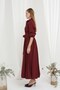 Women's Belted Button Detailed Judge Collar Dress - 20688Elb - Burgundy - 3