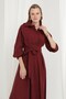 Women's Belted Button Detailed Judge Collar Dress - 20688Elb - Burgundy - 5