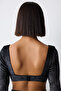 Shinny Velvet Long Sleeve Black Croplet - 5