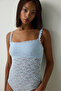 Light Blue Square Neckline Removable Underwire Covered Bodysuit - 3