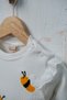 Baby Girl Bee Embroidered Scallop Detailed Ribbed Double Set Mustard Yellow White - 7
