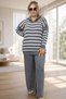 Front Half Zippered Striped Patterned 100% Acrylic Fabric Large Size Bottom Top Set - 9