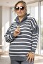 Front Half Zippered Striped Patterned 100% Acrylic Fabric Large Size Bottom Top Set - 5